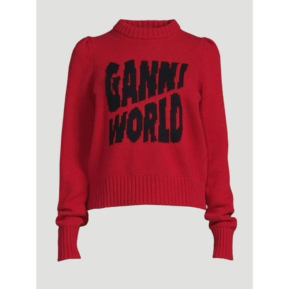 GANNI World Graphic Wool Blend Sweater In Barbados Cherry